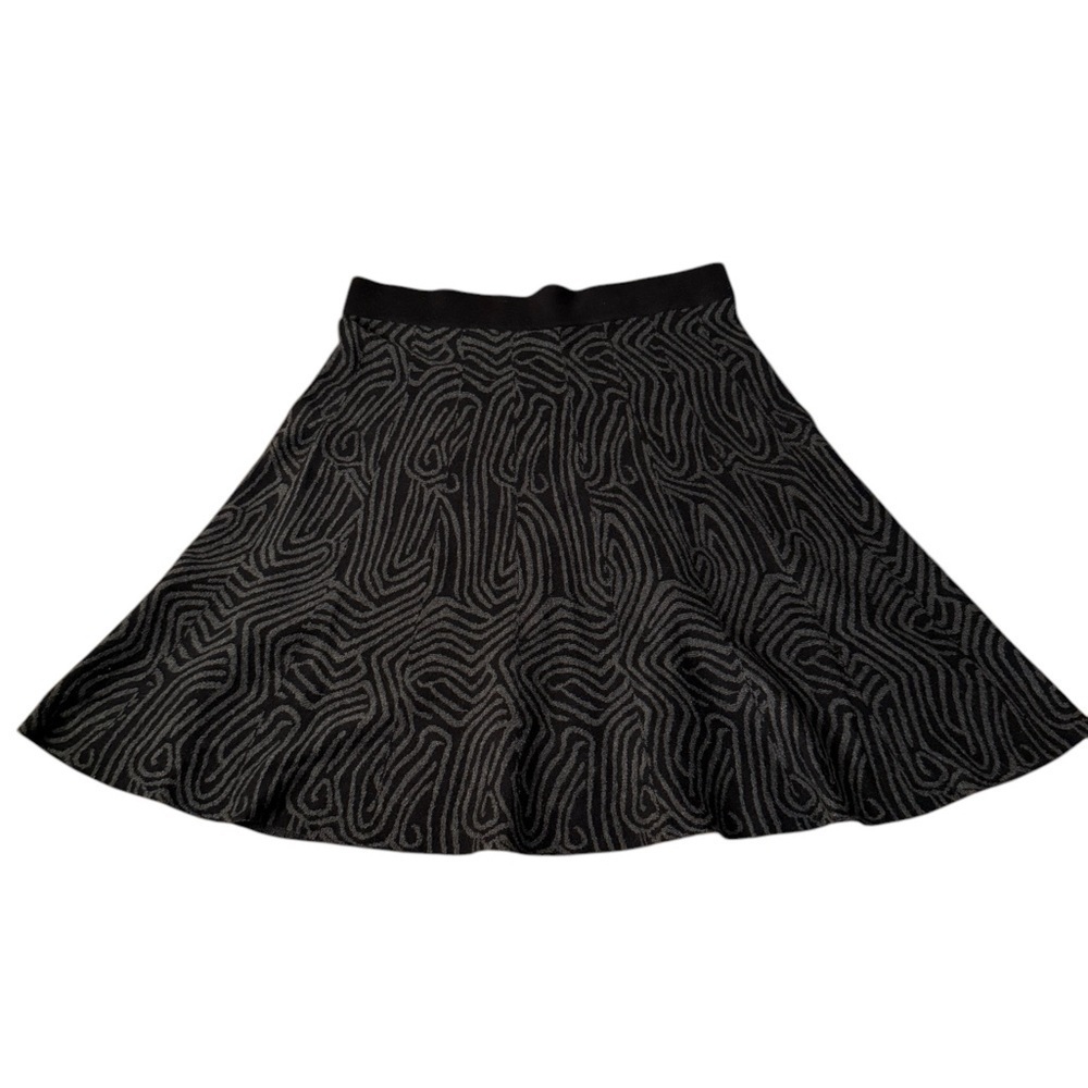 Alfani Jacquard Knit Black and Gray Print A Line Pleated Flare  Skirt Size Large